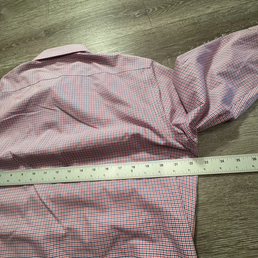 Banana‎ Republic Shirt Men Medium Red Blue Cotton Gingham Office Preppy Classy